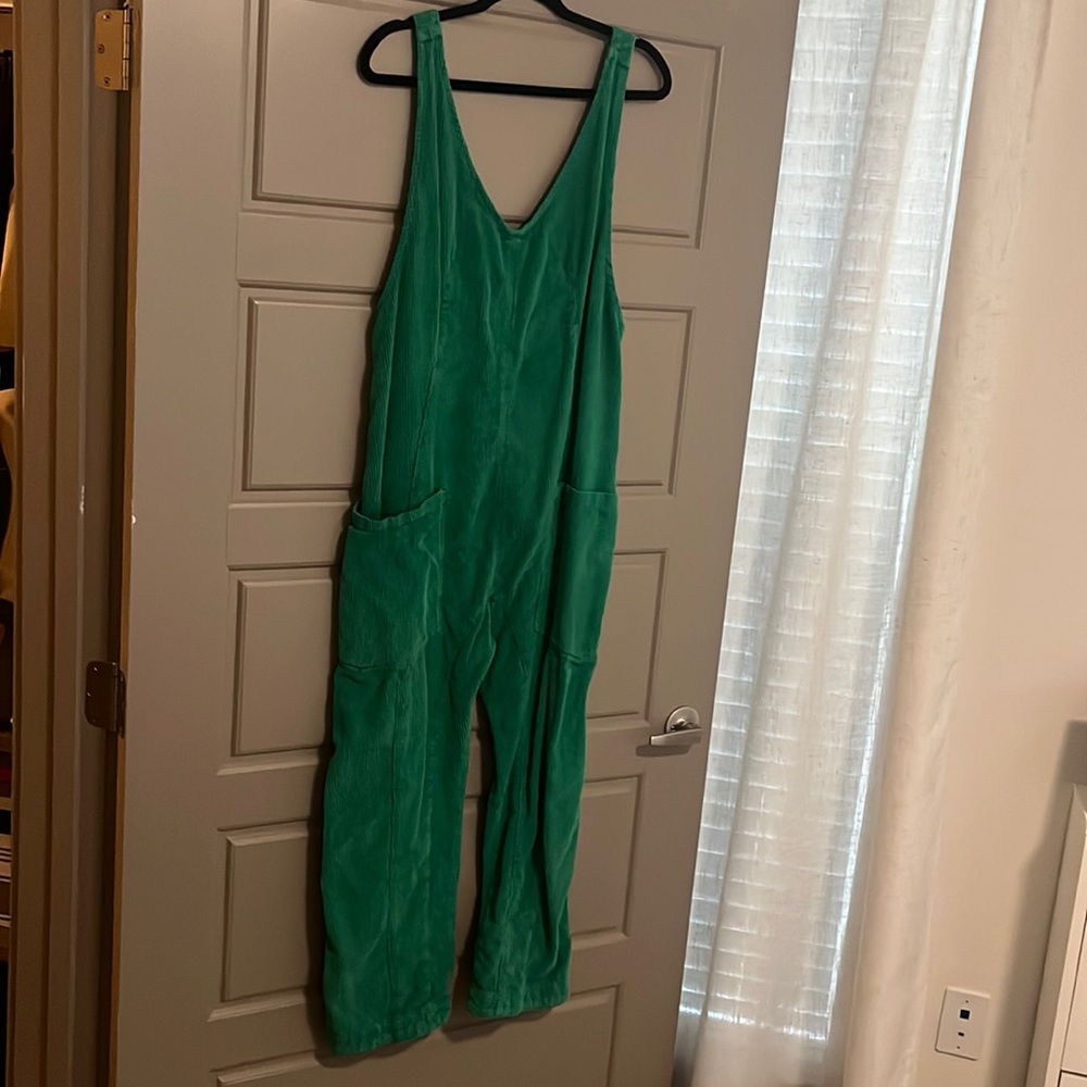 Green corduroy overalls